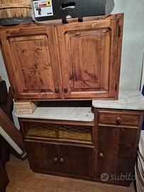 Mobile lavandino, ripiano gas e stoviglie in abete