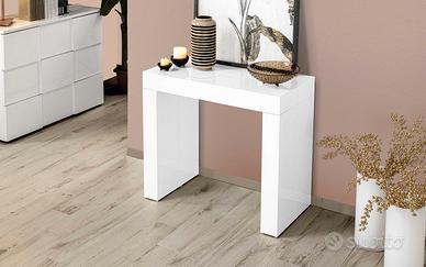 Tavolo consolle allungabile bianco laccato lucido