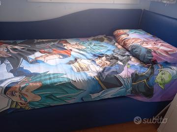 letto una piazza  blu in ecopelle con contenitore