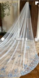 Velo da sposa di alta moda francese, ricamo flore