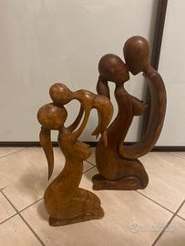Coppia Sculture in Legno Intagliato