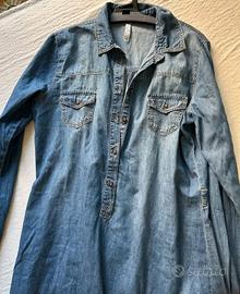 Camicia lunga donna denim taschini e colletto