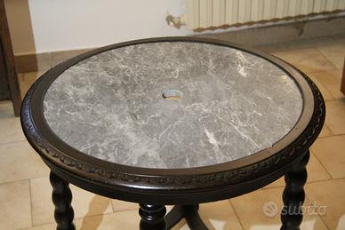 TAVOLINO ANTICO IN MASSELLO / MARMO GRIGIO PERLA