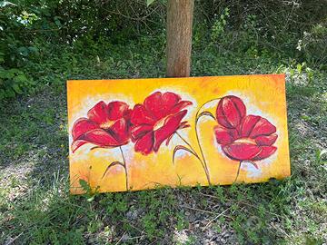 Quadro floreale moderno rosso e giallo,dipinto