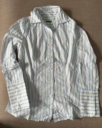 Camicia bianca a righe azzurre BENETTON donna