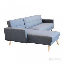 Divano Letto con Penisola in Tessuto Grigio Scuro