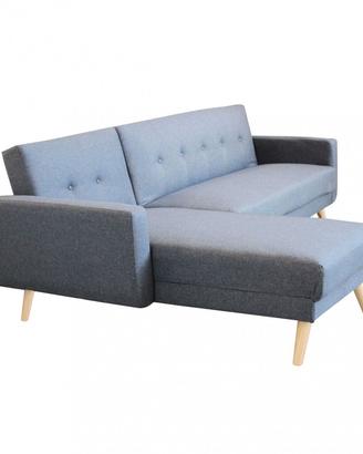 Divano Letto con Penisola in Tessuto Grigio Scuro