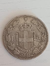 Moneta 2 Lire 1887 Umberto I - Argento - Regno 