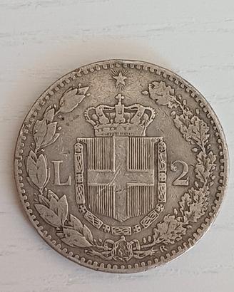 Moneta 2 Lire 1887 Umberto I - Argento - Regno 
