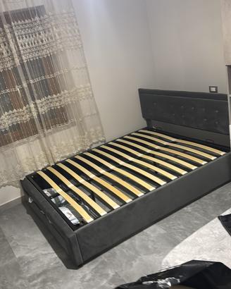 Letto matrimoniale moderno in velluto grigio