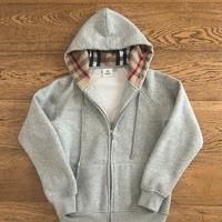 felpa grigia a zip con cappuccio a quadretti