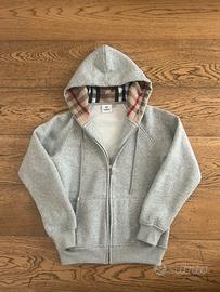 felpa grigia a zip con cappuccio a quadretti