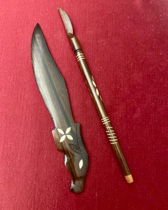 Set Scrivania Vintage in Legno Intarsiato