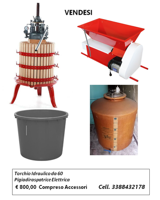 Torchio Idraulico + Pigiadiraspatrice Elettrica