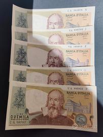Lotto 5 pezzi  2000 Lire Galilei in FDS banconote 