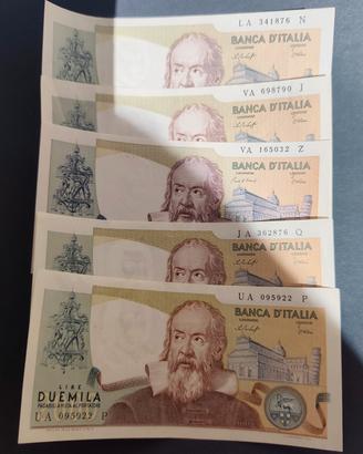 Lotto 5 pezzi  2000 Lire Galilei in FDS banconote 
