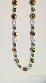 Collana in vetro dorato e verde trasparente