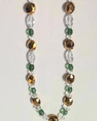 Collana in vetro dorato e verde trasparente