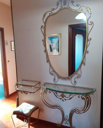 Consolle con specchio in ottone e cristallo
