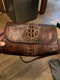 Borsa in vera pelle di coccodrillo vintage anni 70