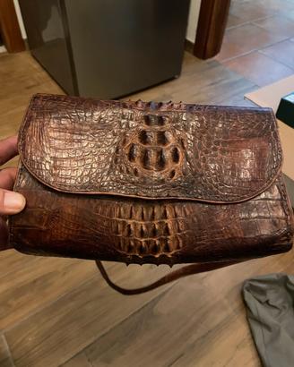 Borsa in vera pelle di coccodrillo vintage anni 70