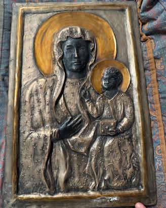 Icona in bronzo Madonna con bambino Gismondi