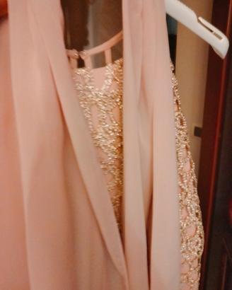 abito lungo elegante colore rosa antico 