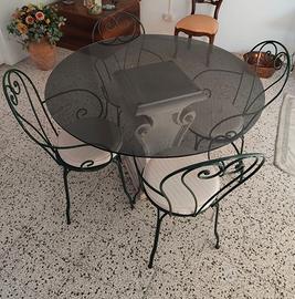 Set pranzo bistrot vintage in ferro battuto, vetro