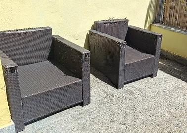 2 Poltrone in rattan struttura in metallo