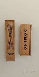 Lotto giochi scatole di legno, Mikado e domino 