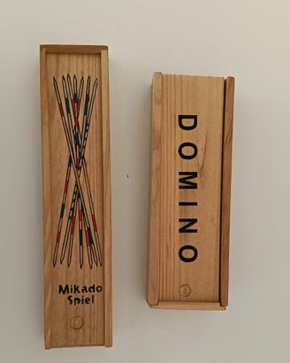 Lotto giochi scatole di legno, Mikado e domino 