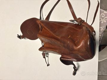 Zaino vintage in vera pelle marrone cuoio