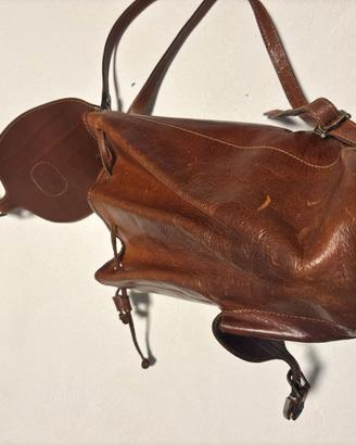 Zaino vintage in vera pelle marrone cuoio