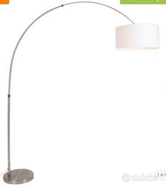 Lampada ad arco in acciaio con paralume in tessuto