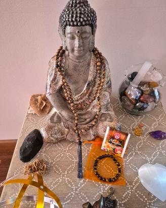 mala tibetano in legno e braccialetto in pietra 