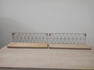 Coppia Mensole Metallo Dorato e Legno