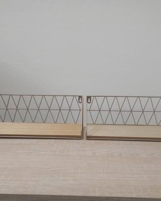 Coppia Mensole Metallo Dorato e Legno