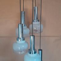 lampadario anni 70 acciaio e vetro