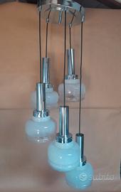 lampadario anni 70 acciaio e vetro