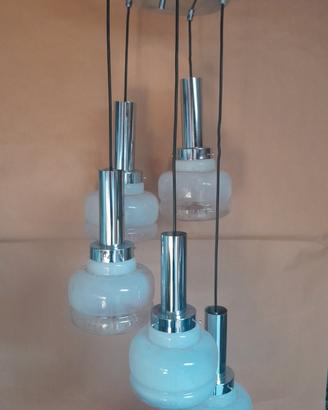 lampadario anni 70 acciaio e vetro