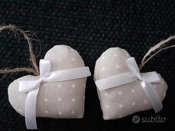 Cuori shabby chic 2 decorazioni beige a pois con f