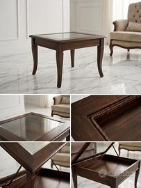 Tavolino classico legno massello noce e cristallo