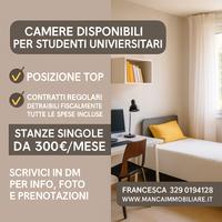 Camere disponibili per studenti unversitari