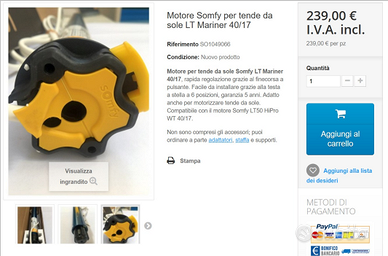 Motore tenda da sole Somfy Mariner 40/17