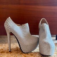 Scarpe donna tacco 15 cm-argento con brillanti