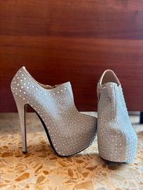 Scarpe donna tacco 15 cm-argento con brillanti