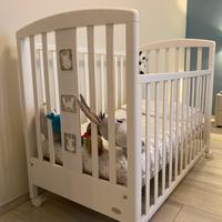 Lettino sbarre + materasso + paracolpi + piumone