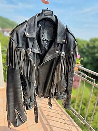 Giacca in Pelle Vintage con Frange –Chiodo Western
