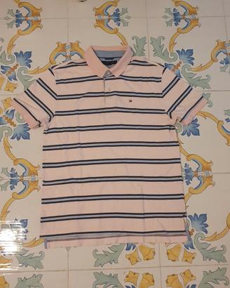 Polo Tommy Hilfiger Righe Rosa e Blu Taglia L