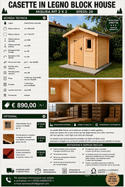 Casetta in legno di abete rosso blockhouse  2x2 mt